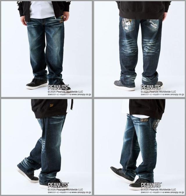 大きいサイズ FLAGSTAFF×PEANUTS スヌーピー コラボ デニムパンツ ネイビー 100cm 110cm 120cm 130cm/1274-5315-2-248