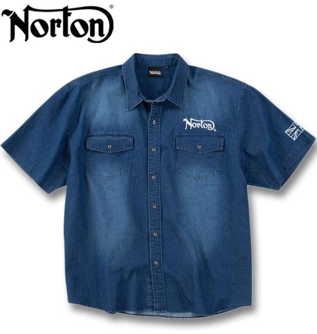 大きいサイズ Norton ノートン デニム 半袖シャツ サンドネイビー 3L 4L 5L 6L 8L/1277-5243-1-148