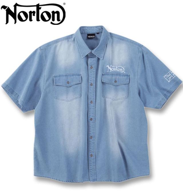 大きいサイズ Norton ノートン デニム 半袖シャツ サンドブルー 3L 4L 5L 6L 8L/1277-5243-2-148