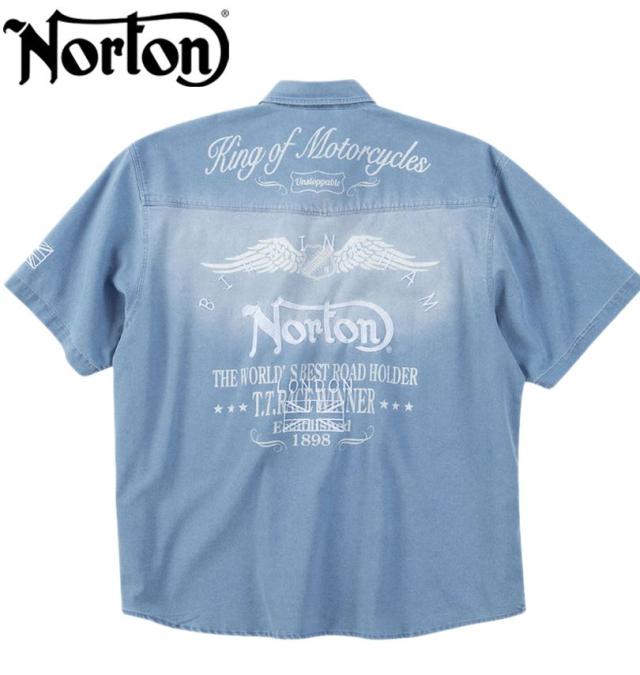 大きいサイズ Norton ノートン デニム 半袖シャツ サンドブルー 3L 4L 5L 6L 8L/1277-5243-2-148