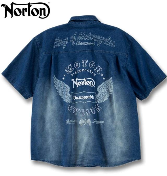 大きいサイズ Norton デニム 半袖 シャツ 刺繍 プリント サンドネイビー 3L 4L 5L 6L 8L/1277-6235-1-148_2
