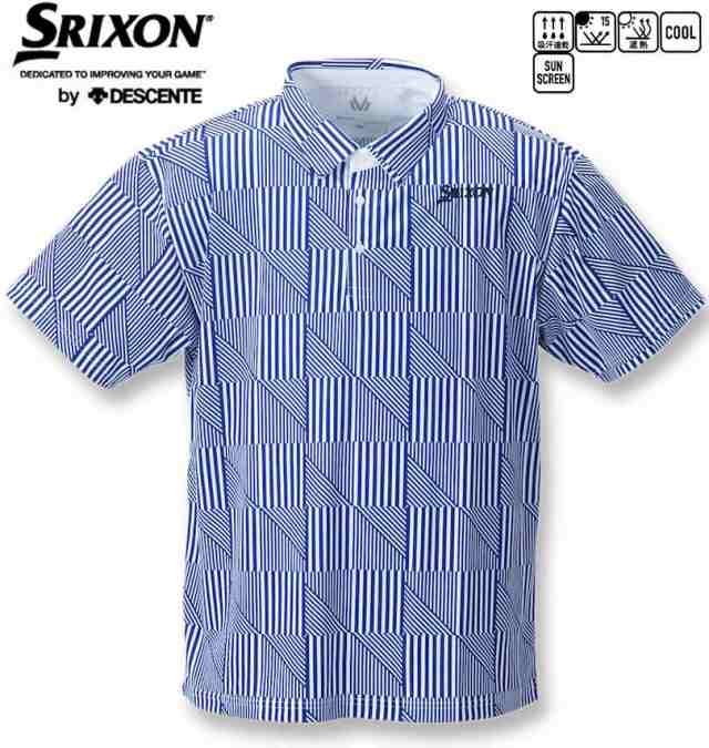 大きいサイズ SRIXON 【松山英樹プロモデル】変形ストライプ半袖シャツ ブルー 3L 4L 5L 6L/1278-3240-1-148