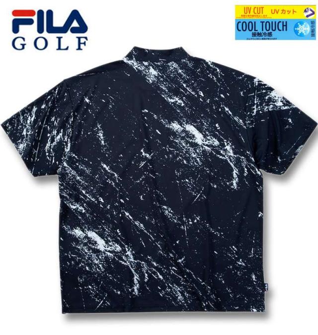 大きいサイズ FILA GOLF モックネック 柄 半袖 シャツ ダークネイビー 3L 4L 5L 6L/1278-5220-2-148