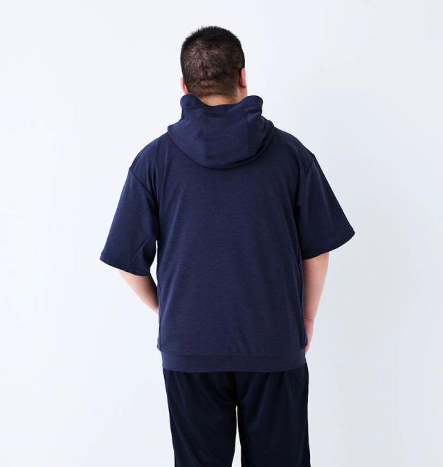 大きいサイズ MOVESPORT SUNSCREEN 半袖 フルジップ パーカー ネイビー杢 3L 4L 5L 6L/1278-5232-1-148