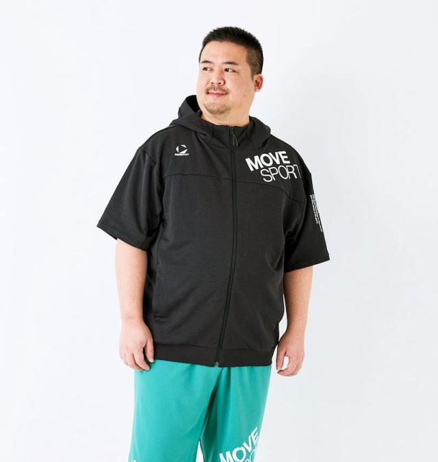 大きいサイズ MOVESPORT SUNSCREEN 半袖 フルジップ パーカー ブラック杢 3L 4L 5L 6L/1278-5232-2-148