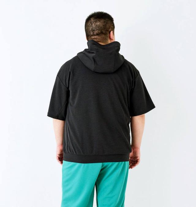 大きいサイズ MOVESPORT SUNSCREEN 半袖 フルジップ パーカー ブラック杢 3L 4L 5L 6L/1278-5232-2-148