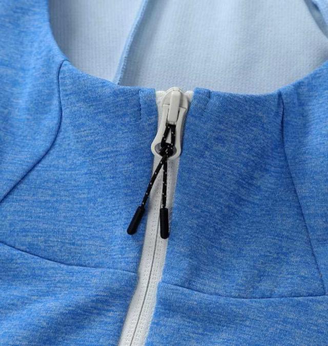 大きいサイズ MOVESPORT SUNSCREEN 半袖 フルジップ パーカー ブルー杢 3L 4L 5L 6L/1278-5232-4-148