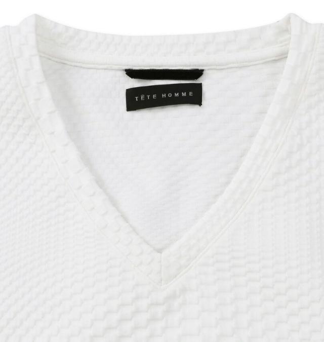 大きいサイズ TETE HOMME ブリスタージャガード Vネック 長袖 Tシャツ ホワイト 3L 4L 5L 6L/1278-5645-1-148