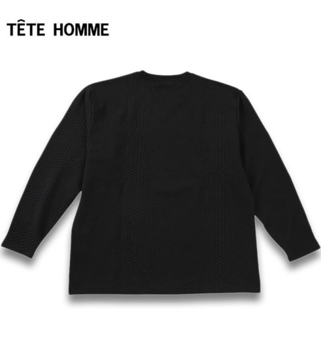 大きいサイズ TETE HOMME ブリスタージャガード Vネック 長袖 Tシャツ ブラック 3L 4L 5L 6L/1278-5645-2-148