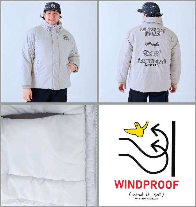 大きいサイズ (What it isNt) 防風 スタンドカラー 中綿ジャケット ライトグレー 3L 4L 5L 6L/1273-4650-1-150