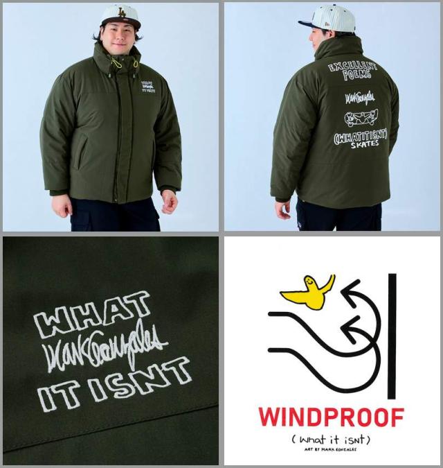 大きいサイズ (What it isNt) 防風 スタンドカラー 中綿ジャケット カーキ 3L 4L 5L 6L/1273-4650-3-150