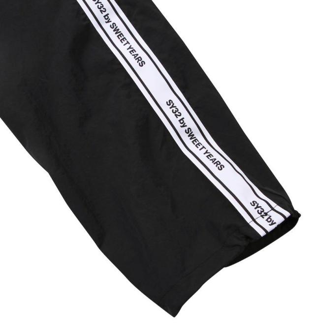 大きいサイズ SY32 by SWEET YEARS テープデザイン ナイロンパンツ ブラック 3L 4L 5L 6L/1274-5130-2-150