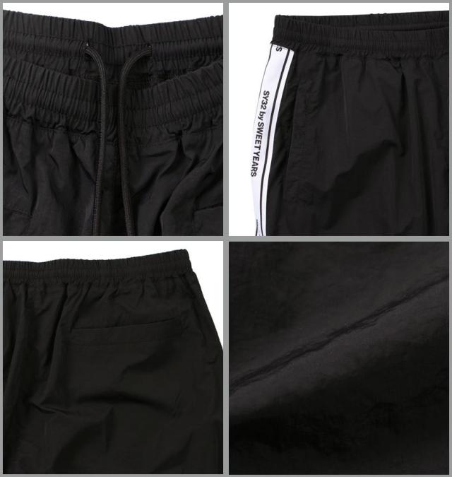大きいサイズ SY32 by SWEET YEARS テープデザイン ナイロンパンツ ブラック 3L 4L 5L 6L/1274-5130-2-150