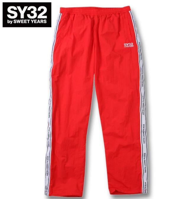 大きいサイズ SY32 by SWEET YEARS テープデザイン ナイロンパンツ レッド 3L 4L 5L 6L/1274-5130-3-150