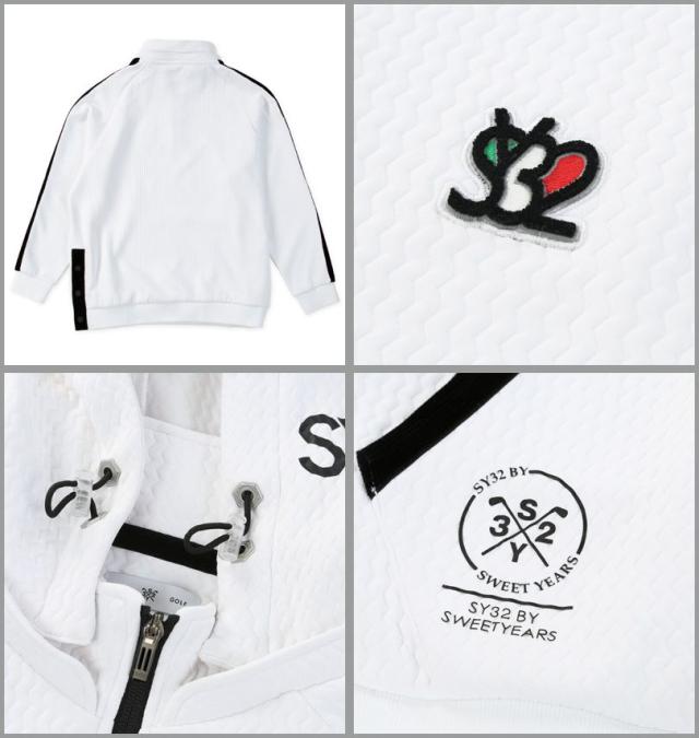 大きいサイズ SY32 by SWEET YEARS ゴルフ キルトニット ジャガード フーディー ハーフジップ ホワイト 3L 4L 5L 6L/1278-5608-1-350