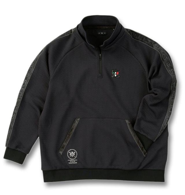 大きいサイズ SY32 by SWEET YEARS ゴルフ キルトニット ジャガード フーディー ハーフジップ ブラック 3L 4L 5L 6L/1278-5608-2-350