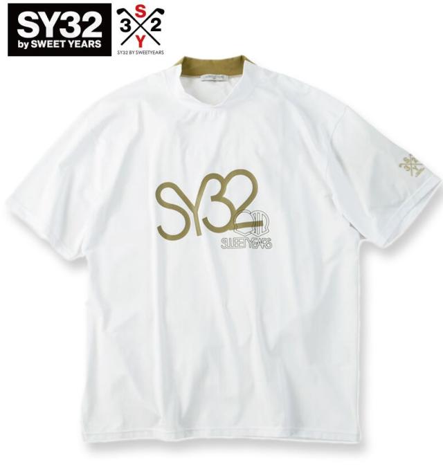 大きいサイズ SY32 by SWEET YEARS ゴルフ ビッグロゴ 半袖 モックネック シャツ ホワイト 3L 4L 5L 6L/1278-6274-1-150