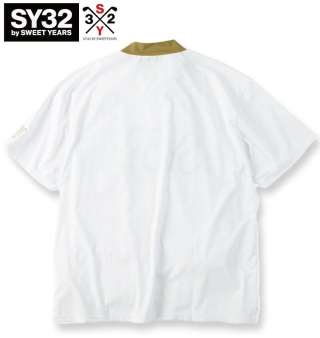 大きいサイズ SY32 by SWEET YEARS ゴルフ ビッグロゴ 半袖 モックネック シャツ ホワイト 3L 4L 5L 6L/1278-6274-1-150_1