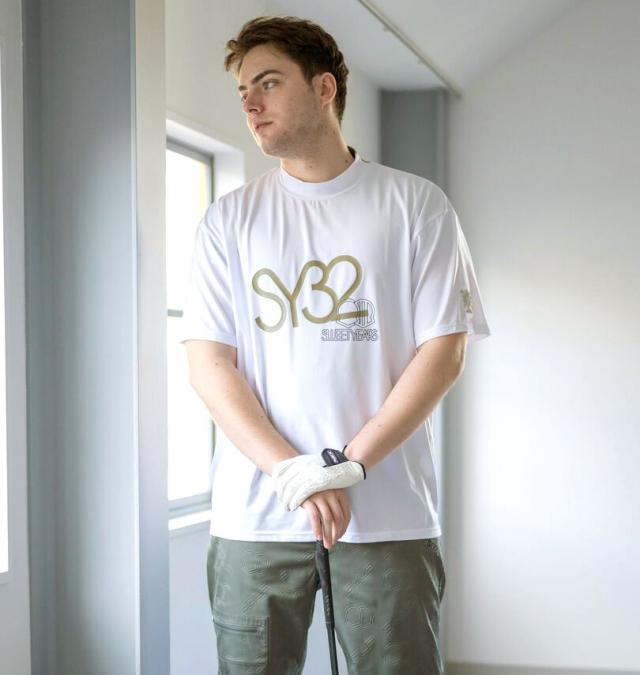 大きいサイズ SY32 by SWEET YEARS ゴルフ ビッグロゴ 半袖 モックネック シャツ ホワイト 3L 4L 5L 6L/1278-6274-1-150_5