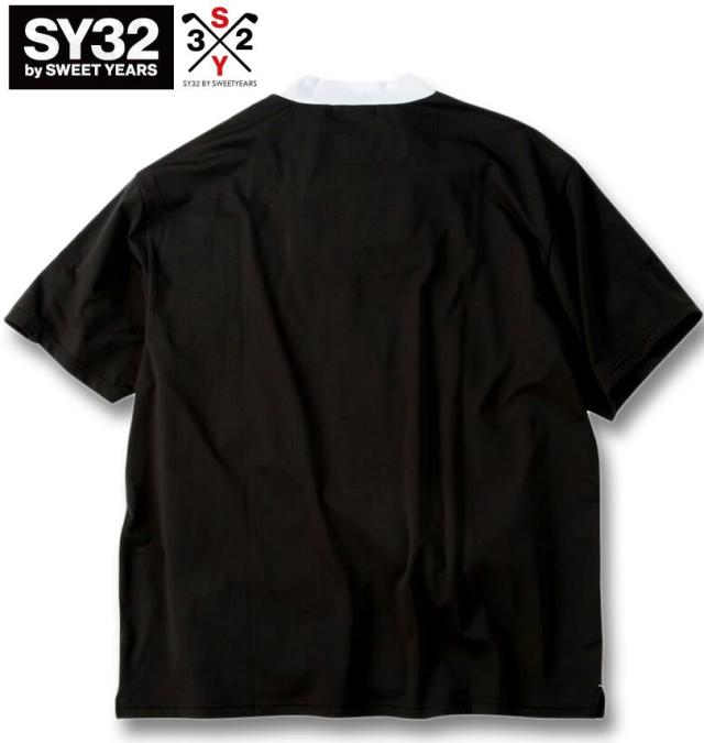 大きいサイズ SY32 by SWEET YEARS ゴルフ ビッグロゴ 半袖 モックネック シャツ ブラック 3L 4L 5L 6L/1278-6274-2-150_1