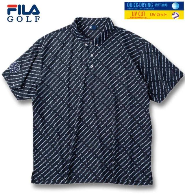 大きいサイズ FILA GOLF ECO ディンブルメッシュ ロゴプリント 半袖 シャツ ネイビー 3L 4L 5L 6L/1278-6241-1-155