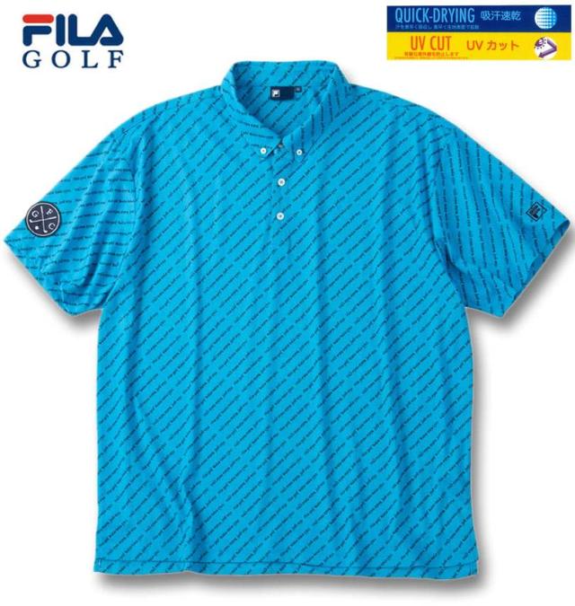 大きいサイズ FILA GOLF ECO ディンブルメッシュ ロゴプリント 半袖 シャツ ターコイズ 3L 4L 5L 6L/1278-6241-2-155