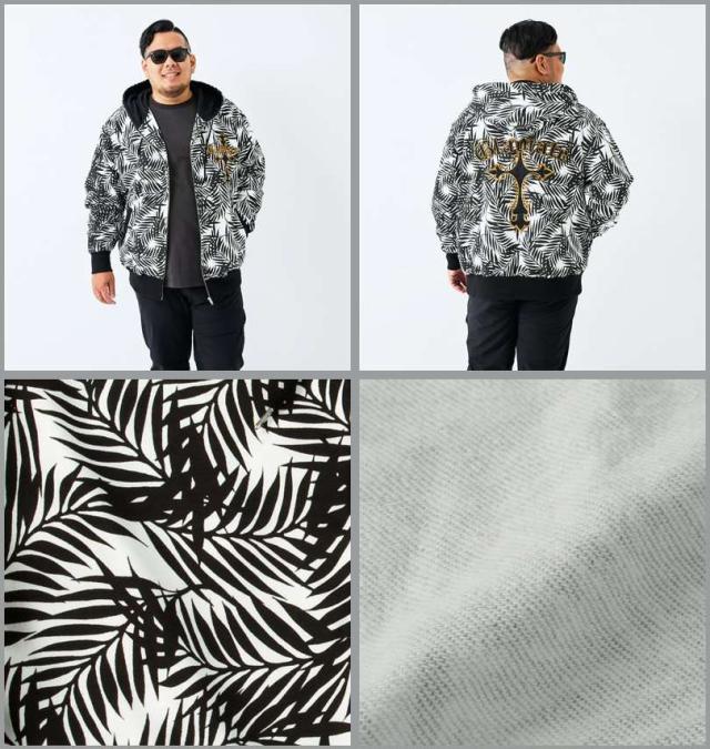 大きいサイズ GLADIATE 刺繍 裏毛 フルジップ パーカー ホワイト×ブラック 3L 4L 5L 6L/1258-5331-1-158