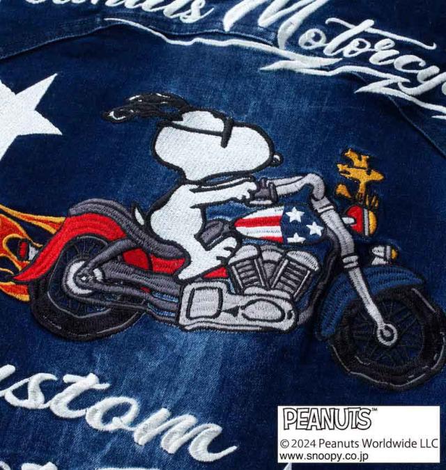 大きいサイズ FLAGSTAFF×PEANUTS スヌーピーコラボ デニム 長袖 シャツ ネイビー 3L 4L 5L 6L 8L/1277-4370-1-158