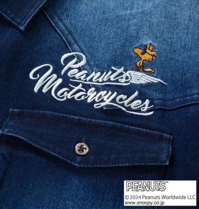 大きいサイズ FLAGSTAFF×PEANUTS スヌーピーコラボ デニム 長袖 シャツ ネイビー 3L 4L 5L 6L 8L/1277-4370-1-158