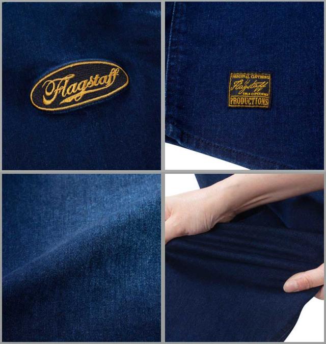 大きいサイズ FLAGSTAFF×PEANUTS スヌーピーコラボ デニム 長袖 シャツ ネイビー 3L 4L 5L 6L 8L/1277-4370-1-158