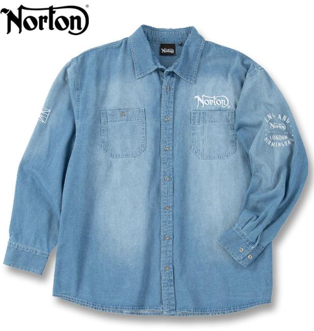 大きいサイズ Norton ノートン デニム 長袖 シャツ サンドネイビー 3L 4L 5L 6L 8L/1277-5350-1-158