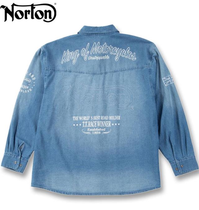 大きいサイズ Norton ノートン デニム 長袖 シャツ サンドネイビー 3L 4L 5L 6L 8L/1277-5350-1-158