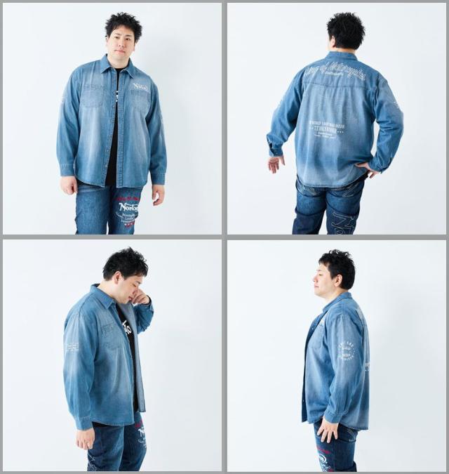 大きいサイズ Norton ノートン デニム 長袖 シャツ サンドネイビー 3L 4L 5L 6L 8L/1277-5350-1-158