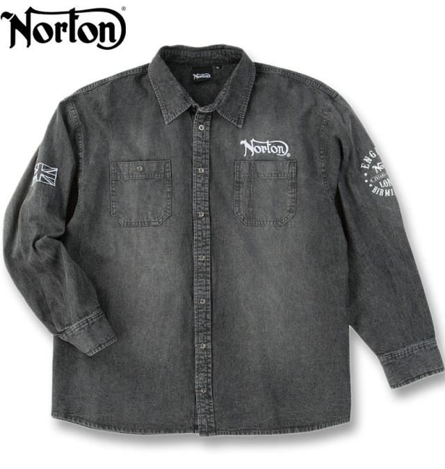 大きいサイズ Norton ノートン デニム 長袖 シャツ サンドブラック 3L 4L 5L 6L 8L/1277-5350-2-158