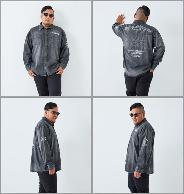 大きいサイズ Norton ノートン デニム 長袖 シャツ サンドブラック 3L 4L 5L 6L 8L/1277-5350-2-158