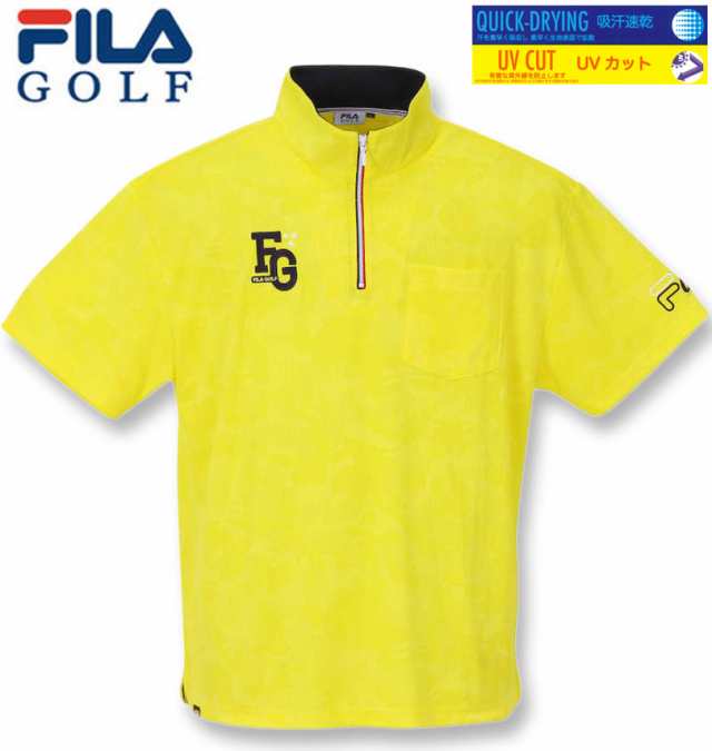 大きいサイズ FILA GOLF ジャガードハーフジップ半袖シャツ イエロー 3L 4L 5L 6L/1278-3281-2-158