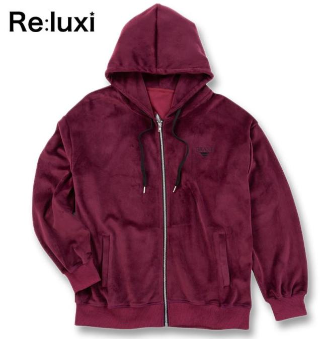 大きいサイズ Re:luxi ベロア フルジップパーカー ワイン 3L 4L 5L 6L/1278-4387-1-158