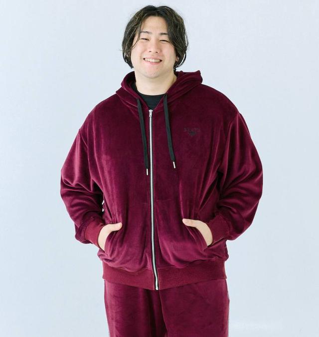 大きいサイズ Re:luxi ベロア フルジップパーカー ワイン 3L 4L 5L 6L/1278-4387-1-158