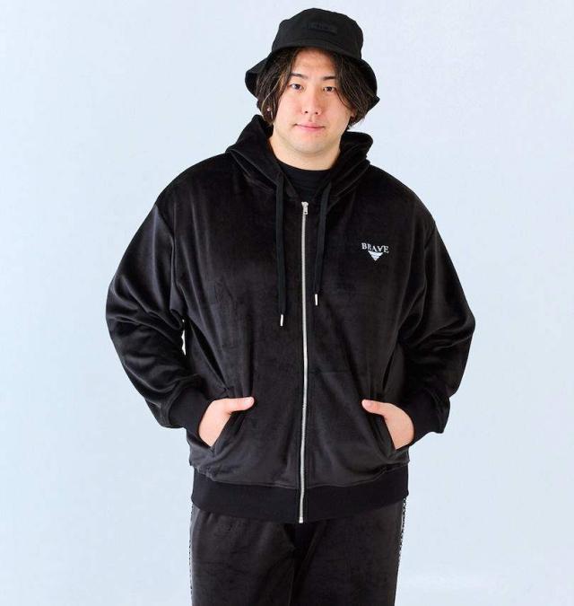 大きいサイズ Re:luxi ベロア フルジップパーカー ブラック 3L 4L 5L 6L/1278-4387-2-158