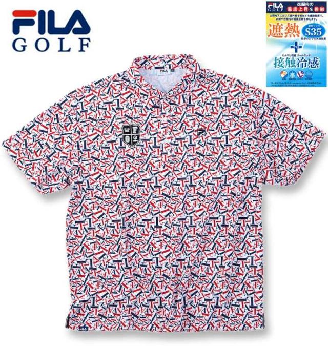 大きいサイズ FILA GOLF 遮熱 バーチカルメッシュ タイポプリント 半袖 シャツ トリコロール 3L 4L 5L 6L/1278-5222-1-158