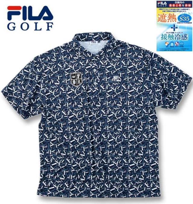 大きいサイズ FILA GOLF 遮熱 バーチカルメッシュ タイポプリント 半袖 シャツ ネイビー 3L 4L 5L 6L/1278-5222-2-158