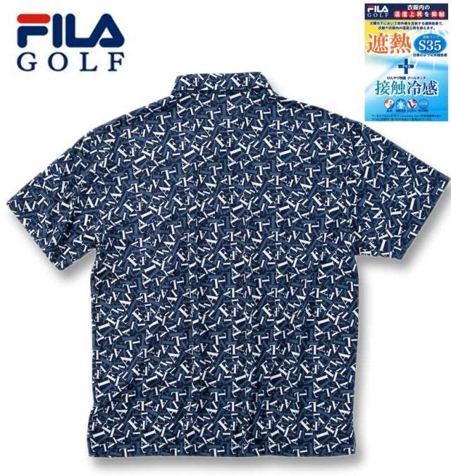 大きいサイズ FILA GOLF 遮熱 バーチカルメッシュ タイポプリント 半袖 シャツ ネイビー 3L 4L 5L 6L/1278-5222-2-158_1