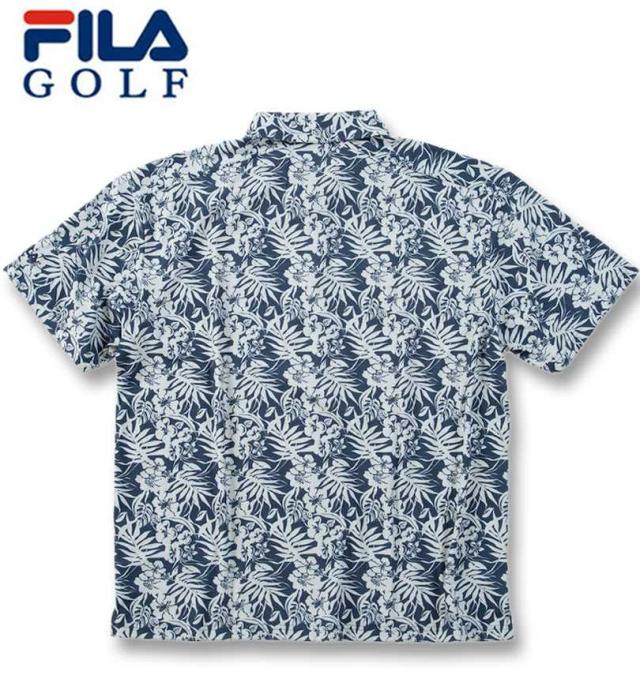 大きいサイズ FILA GOLF COOL AIR 遮熱 メッシュ ボタニカルプリント 半袖シャツ ネイビー 3L 4L 5L 6L/1278-5223-1-158_1