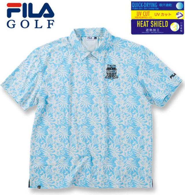 大きいサイズ FILA GOLF COOL AIR 遮熱 メッシュ ボタニカルプリント 半袖シャツ サックス 3L 4L 5L 6L/1278-5223-2-158