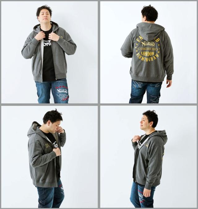大きいサイズ Norton ノートン 裏毛 フルジップ パーカー ミックスチャコール 3L 4L 5L 6L 8L/1278-5326-1-158
