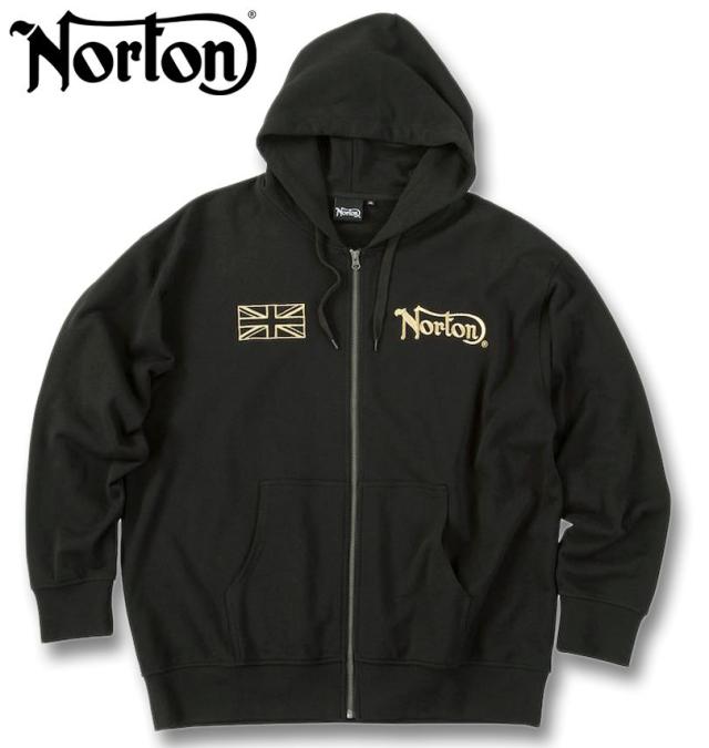 大きいサイズ Norton ノートン 裏毛 フルジップ パーカー ブラック 3L 4L 5L 6L 8L/1278-5326-2-158