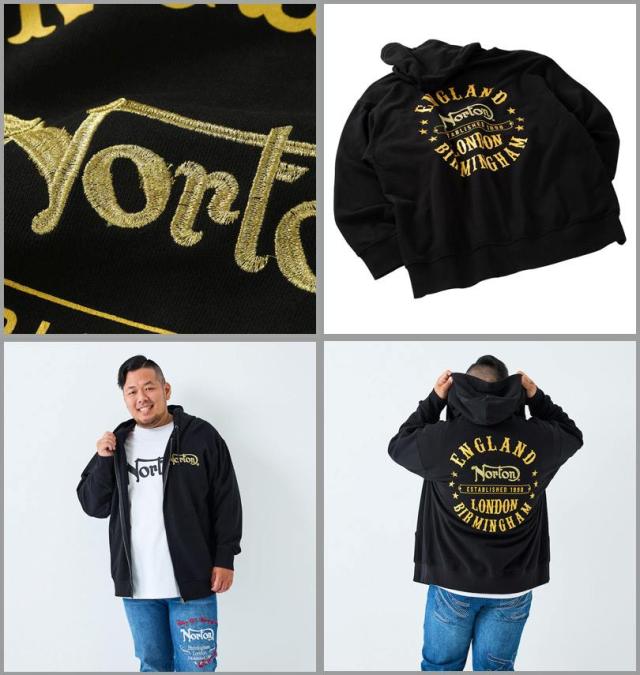 大きいサイズ Norton ノートン 裏毛 フルジップ パーカー ブラック 3L 4L 5L 6L 8L/1278-5326-2-158