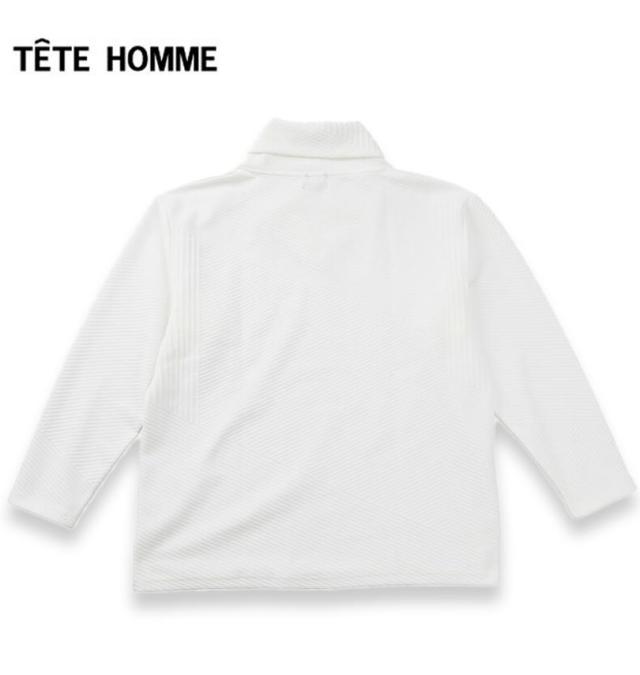 大きいサイズ TETE HOMME バイアスパネル柄 ボリュームネック 長袖 Tシャツ ホワイト 3L 4L 5L 6L/1278-5646-1-158