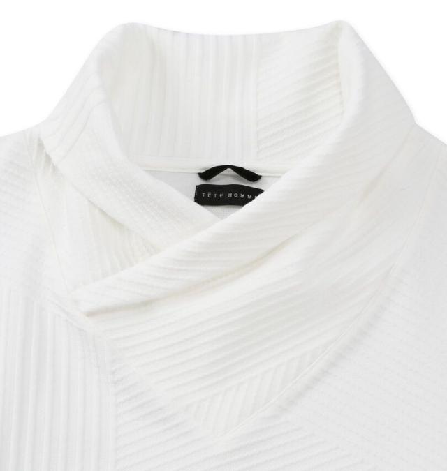 大きいサイズ TETE HOMME バイアスパネル柄 ボリュームネック 長袖 Tシャツ ホワイト 3L 4L 5L 6L/1278-5646-1-158