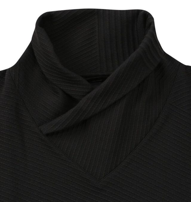 大きいサイズ TETE HOMME バイアスパネル柄 ボリュームネック 長袖 Tシャツ ブラック 3L 4L 5L 6L/1278-5646-2-158